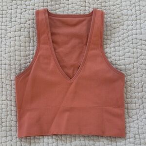 Athleta Coral Ribbed V-Neck Crop Top
